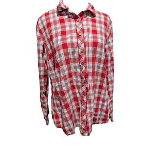 Women's Size XL Eddie Bauer Shirt Red Plaid Button Collared Blouse Shirt Top EUC